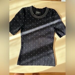The Kooples Black Short Sleeve Top with Stud Accents